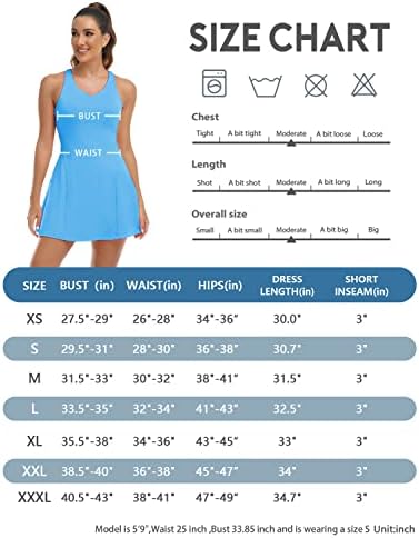 שמלות טניס של Hiverlay לנשים שמלת אתלטיקה עם מכנסיים קצרים פנימיים 2 כיסי רוכסן לאימון אימונים, כחול,