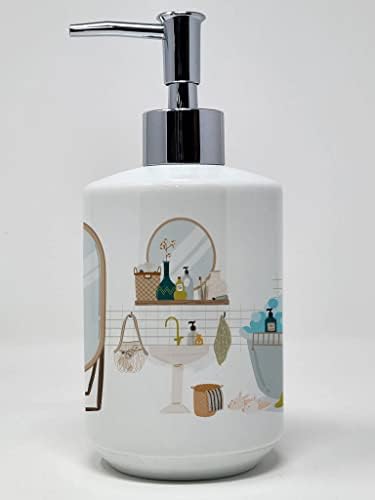 אוצרות קרוליין WDK5773SOAP פפילון לבן לבן שחור במתקן סבון קרמיקה אמבטיה, בקבוקי משאבה של מתקן סבון יד