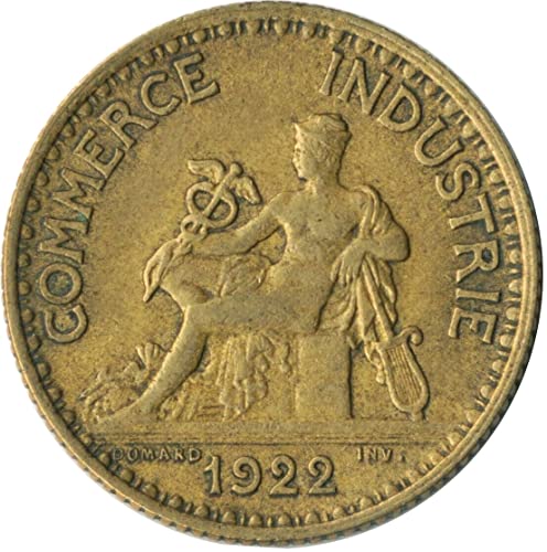 1920-1927 1 פרנק מטבע הרפובליקה הצרפתית השלישית. עם אלוהי עיצוב הכספית יושב. פרנק 1 דורג על ידי המוכר.