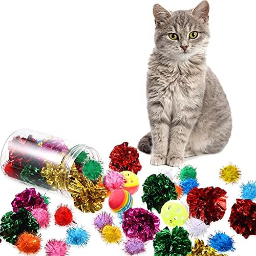 Civaner 36 חתיכות צבעוני חתול כדורי צעצוע חתול חתול כדורי צעצוע אינטראקטיביים עם בקבוק פלסטיק כוללים