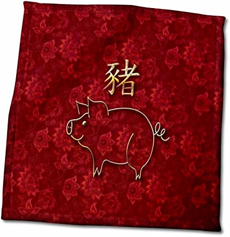 3drose מתאר חזיר זהב וסימן של חזיר על עיצוב פרחי אדום עשיר - מגבות