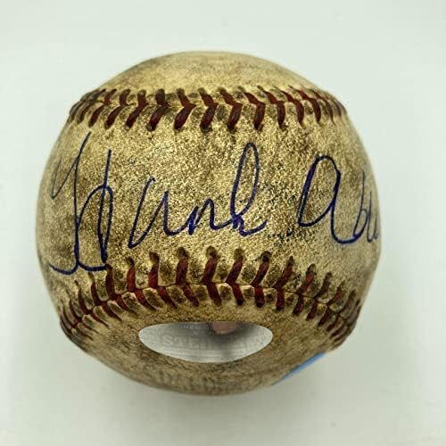 האנק אהרון חתם על המשחק של שנות החמישים השתמש בבייסבול הלאומי בייסבול PSA DNA & Mears COA - משחק MLB
