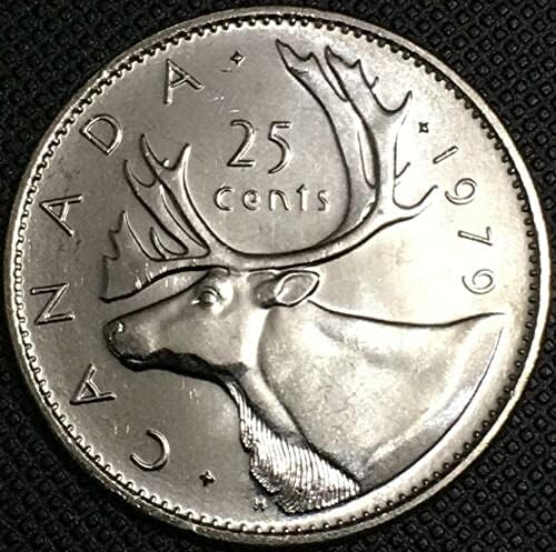 איילים קנדיים מטבע 25 סנט, קוטר 24 ממ, שנה אקראית, מטבע בן שבעה פינים