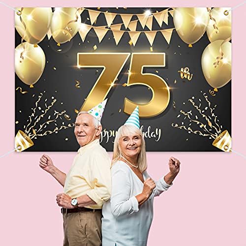 המגר 6 על 4 רגל שמח 75 יום הולדת באנר רקע - 75 שנים יום הולדת קישוטים ספקי צד לנשים גברים-זהב שחור