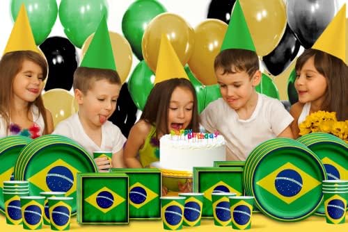 ציוד למסיבות יום הולדת לברזיל ציוד צלחות קבע צלחות מפיות ערכת כלי שולחן עבור 16