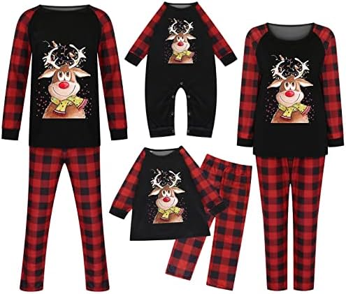 בגדי שינה תואמים לחג המולד עבור פיג'מה משפחתית איילים משובצים אדומים מודפסים חג המולד PJS פיג'מה משפחתית