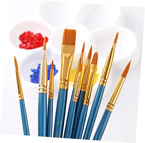 Tofficu 10 PCS ציור עט מברשת בצבע מים מברשות צביעה מברשות מברשות ציור כחול מעץ מברשות מברשות לציור מברשת