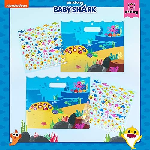Baby Shark 99351 Stamp & Staker מאת Horizon Group USA כולל סמנים צבעוניים, גיליונות מדבקה, מדבקות נפוחות,