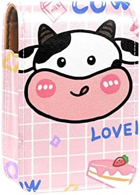 שפתון מקרה עם מראה חמוד נייד איפור תיק קוסמטי פאוץ, קריקטורה בעלי החיים פרה ורוד תות יפה