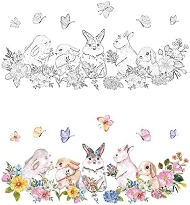 5 פרפרים ארנבים עפים בפרחים PVC מדבקה לחדר ילדים חדר שינה מדבקות קיר דקורטיביות קל להדביק מדבקות דקורטיביות