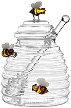 איקאסוס דבש צנצנות דבש צלחת עם מצקת ומכסה קישוט קריסטל ברור גדול זכוכית צנצנת דבש סיר דבש מתקן כוורת