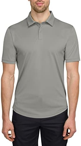 חולצת גולף פולו של גברים עם שולי עגול-בד מתיחה 4-כיווני יבש, פתיל לחות, אנטי-אודור ו- UPF50+. Hems מפוצלים