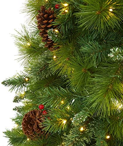 כמעט טבעי 7ft. מונטנה מעורבב אורן עץ חג המולד מלאכותי עם חרוטים אורנים, פירות יער ו -500 נורות LED ברורות,