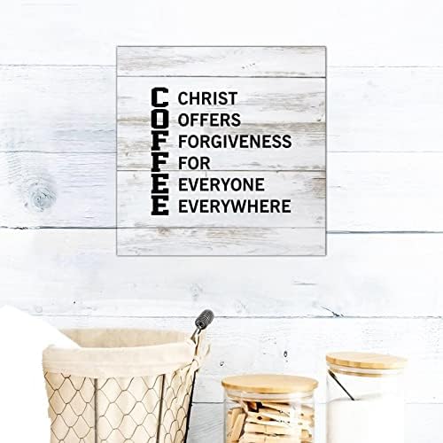 קפה המשיח מציע סליחה לכולם בכל מקום שלט עץ קיר קיר ציטוט אומר שלט ברוך הבא וינטג 'ביתי קיר משפחתי דקורטיבי