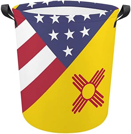 ארהב ניו מקסיקו דגל סלי כביסה עם ידיות עמיד למים עגול מתקפל בגדי סל אחסון תיק ארגונית