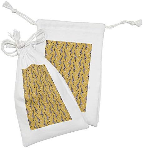 ערכת כיס בדים של אמבסון ג'ירפה של 2, חיה נוי עם דפוסים על צבע צהוב עם מערבולות, תיק משיכה קטן למסכות