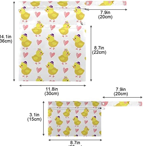 Zzxxb עוף אהבה לב שקית רטובה אטומה למים חיתול בד לשימוש חוזר שקית יבש רטוב עם כיס רוכסן לטיול בריכת