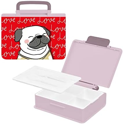 Alaza Pug Pug Guppy Guppy Valentine Bento Bento קופסת ארוחת צהריים ללא דליפה ללא דליפה מכולות ארוחות