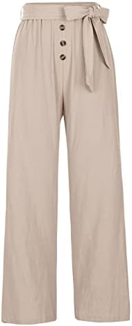 CHGBMOK נשים כותנה פשתן רחב רגל פלאצו מכנסיים מותניים גבוהים מכנסיים ארוכים מכנסיים זורמים זורמים מכנסיים