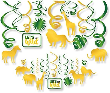 קריסטין גן עדן 30CT חיות ספארי תלויות קישוטי מערבולת, ציוד למסיבות ג'ונגל, עיצוב נושא יום הולדת פרוע