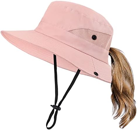 Zando ילדים כובע דלי בנות כובע שמש עם חור קוקו upf 50 כובע חיצוני כובע קיץ חוף רחב חוף לילדים Ags 4-12