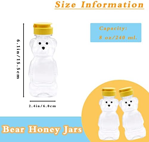 פנקססן 10 מארז 8 עוז נוזלי בקבוק דוב דבש מפלסטיק, בקבוק ריק לסחוט דבש, מיכל דבש לסחוט עם מכסי דש צהובים