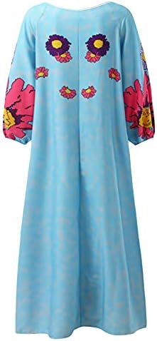 שמלות של צ'נהנג בוהו, שרוול ארוך לנשים מזדמן V צוואר הדפסת פרחים רופפת חוף קיץ חוף שמלת שמלת מקסי בגודל
