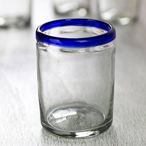 נוביקה מנופח ביד זכוכית ממוחזרת כחולה שקופה כוסות כוס, 10 עוז'טבעות קובלט'