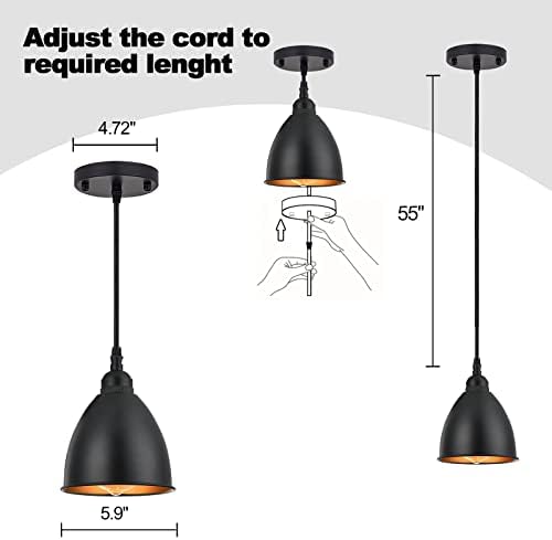 3 חבילה תעשייתי חווה תקרת תליית תליון אור גופי עם מאט שחור מתכת פעמון צל לבנות-ב זהב, עבור מטבח אי אוכל