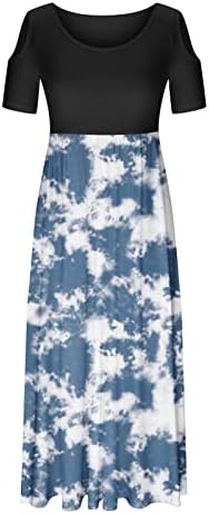 לנשים 2023 קיץ מקסי כתף קרה שמלות פרחוניות ארוכות עם כיס שמלת טלאי בלוק צבע טרנדי מזדמן
