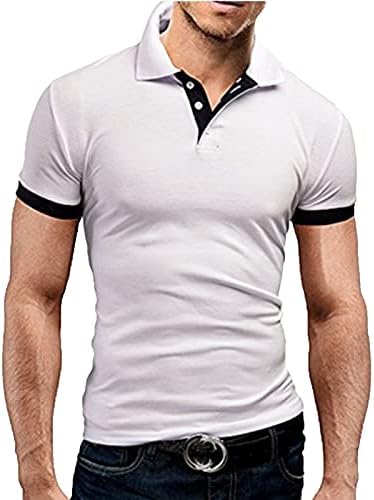 וונקומג1 תערובת כותנה לגברים חולצת פולו צווארון ניגודיות, צבע רגיל מזדמן בכושר דק פעיל שרוול קצר טניס