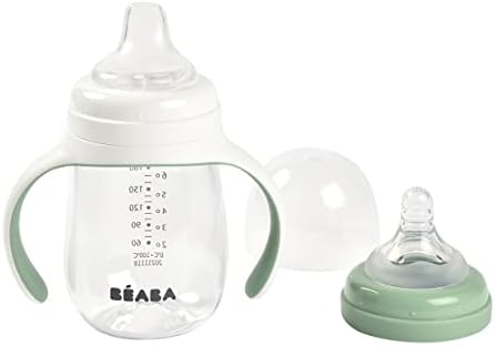 בקבוק תינוק 2 ב-1 לאימון כוס קש, כוס למידה, פטמת בקבוק תינוק וזרבובית קש סיליקון רכה, הוכחה לשפוך, תינוק,