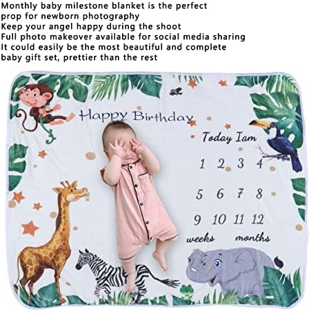 שמיכת חודש תינוקות, סיבי פוליאמיד מתנה מעולה שמיכת אבן דרך שמיכת ג'ונגל דפוס בעלי חיים רך נוח לאביזרי