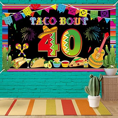 טאקו התקף 40 יום הולדת באנר רקע קישוטי עבור גברים נשים, שמח 40 פיאסטה מקסיקני מסיבת יום הולדת ספקי,