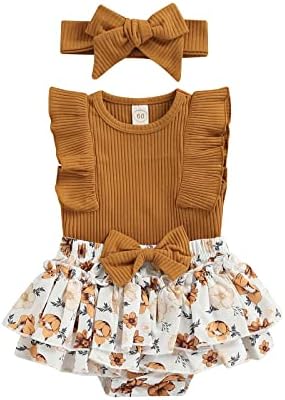 תינוקת יילוד תינוקת 3 יחידות תלבושת מערכות פרוע שרוולים ללא שרוולים רומפר+חצאית טוטו פרחונית מכנסיים
