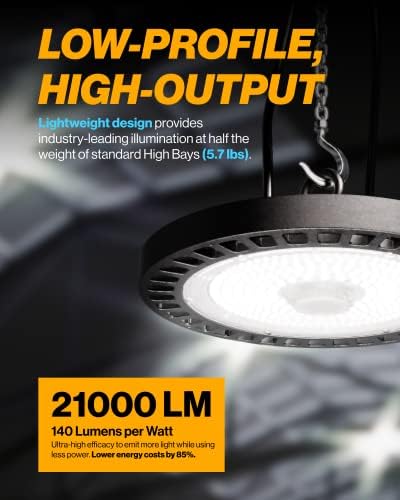 Sunco 6 Pack UFO LED LED BAY LIGHT, תאורה למחסן, אור יום 5000K, 150W, 21000 LM, 100-277V, לעמעום 0-10V,