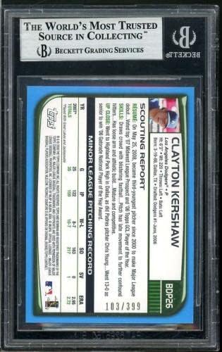 Clayton Kershaw Trookie Card 2008 דראפט Bowman Blue