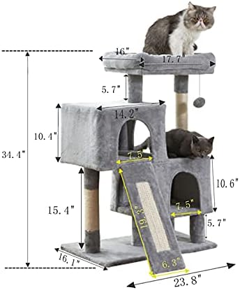 חתול עץ חתול מגדל, 34.4 סנטימטרים חתול עץ עם גירוד לוח, 2 יוקרה דירות, חתול עץ גרדן, יציב וקל להרכיב,
