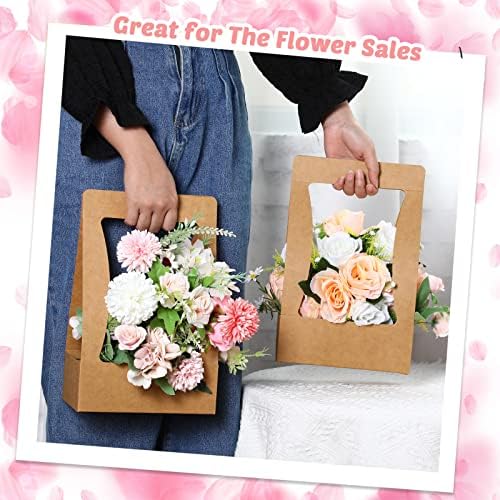 סאברי 12 יחידות קרפט נייר מתנת שקיות פרח תיבת עם ידית האהבה יום עבור הסדרים פרח זר אריזה פרחוני סל אספקת