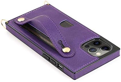 כיסוי טלפון ל- iPhone12 Pro Max 2021 עור, 6.7 אינץ 'קיקטנד סגול קלף חריץ תלייה, מתנת הגנה מפינות מחוזקות