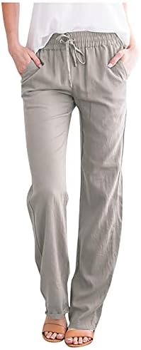 מכנסי פשתן כותנה של LMSXCT עם מכנסי פשתן כותנה עם מכנסיים משוררים כיס מכנסיים רגל רחבות רופפות מכנסיים