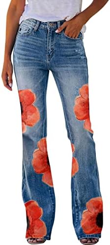 מכנסיים עבודה מזדמנים נשים נשים מכנסיים מודפס דפוס רופף התלקח מכפלת ג ' ינס למתוח התלקח מכנסי חוף מכנסיים