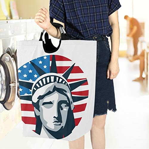 מגן שמש מתקפל סל כביסה אמריקאי דגל פסל חירות גדול כביסת אוקספורד בד בגדים מלוכלכים צעצוע ארגונית עם