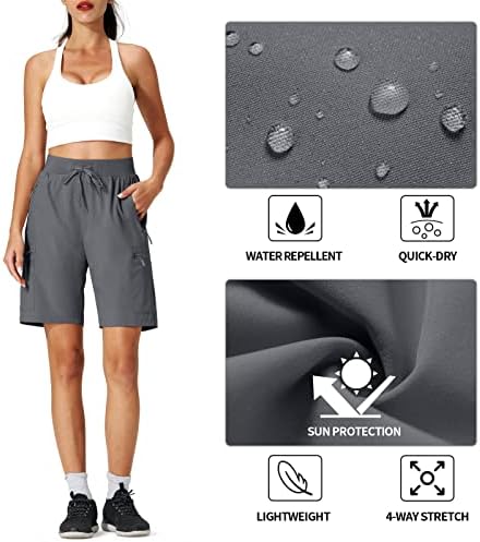 מכנסי טיול לנשים KSMIEN מכנסיים קצרים מהיר של מכנסי קיץ קלים מהירים עם כיסי רוכסן לקמפינג גולף נסיעות