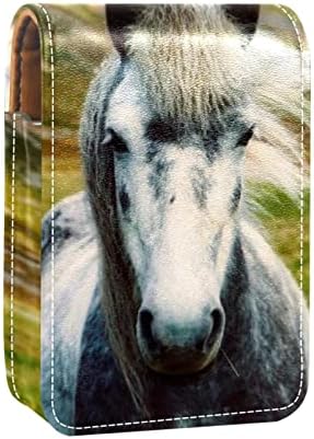 שפתון מקרה עם מראה בעלי החיים סוס גלוס מחזיק נייד שפתון אחסון תיבת נסיעות איפור תיק מיני עור קוסמטי