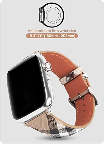 מעצב משובץ בז 'תואם עם פס שעון Apple 45 ממ 44 ממ 42 ממ 41 ממ 40 ממ 38 ממ, פס IWatch עור יוקרתי רך עם