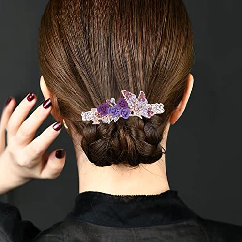 5 יחידות פרח צרפתית סיכת שיער קליפים עבור נשים, פרפר ריינסטון שיער קליפים, ברק ריינסטון שיער קליפים,פרח