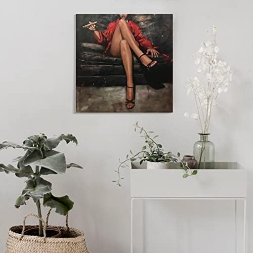 אישה מעשנת סיגריות בר וינטג 'ציור שמן אמנות חדר שינה אסתטי פוסטר בד קיר הדפסים לאומנות לקיר לעיצוב חדר