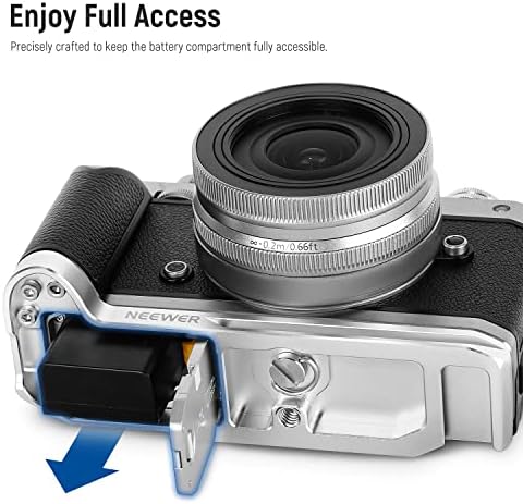 אחיזת מצלמה של Neewer עבור Nikon Z FC, סגסוגת אלומיניום L אחיזת יד עם ידית עור רטרו, חוט 1/4 אינץ