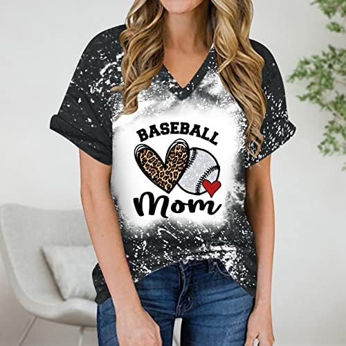 בייסבול אמא חולצות לנשים מצחיק אמא גרפי טיז אמהות יום מכתבי הדפסת חולצה נשים קצר שרוול עם צווארון חולצה